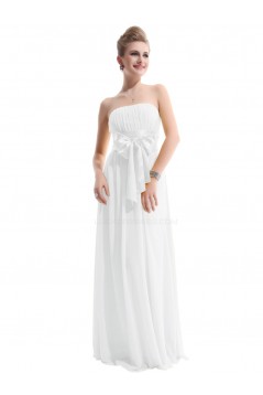 A-Line Empire Strapless Long White Chiffon Bridesmaid Dresses/Wedding Party Dresses/Maternity Dresses BD010255