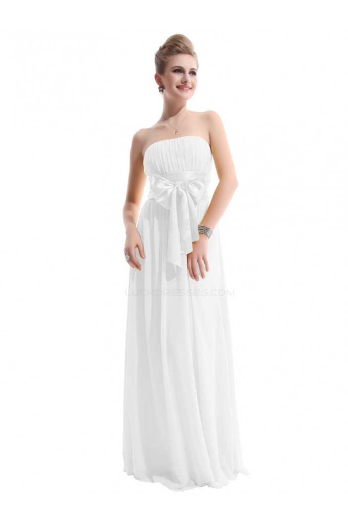 A-Line Empire Strapless Long White Chiffon Bridesmaid Dresses/Wedding Party Dresses/Maternity Dresses BD010255