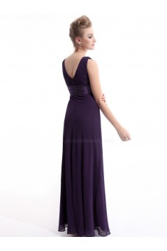 Sheath V-Neck Long Grape Chiffon Bridesmaid Dresses/Evening Dresses BD010266
