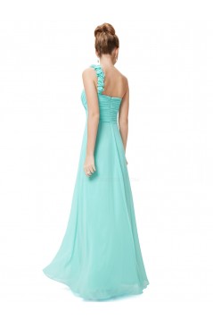 A-Line One-Shoulder Sweetheart Long Blue Chiffon Bridesmaid Dresses/Evening Dresses BD010285