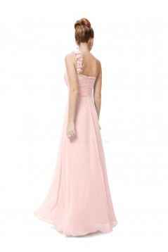 A-Line One-Shoulder Sweetheart Long Pink Chiffon Bridesmaid Dresses/Evening Dresses BD010286