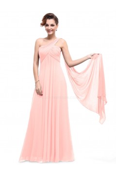 Empire One-Shoulder Long Pink Chiffon Bridesmaid Dresses/Evening Dresses/Maternity Dresses BD010294