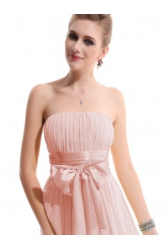 A-Line Strapless Chiffon Long Pink Bridesmaid Dresses/Wedding Party Dresses BD010308
