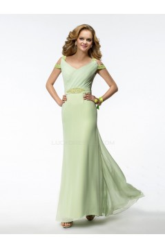 Sheath V-Neck Green Beaded Long Chiffon Bridesmaid Dresses/Evening Dresses BD010317