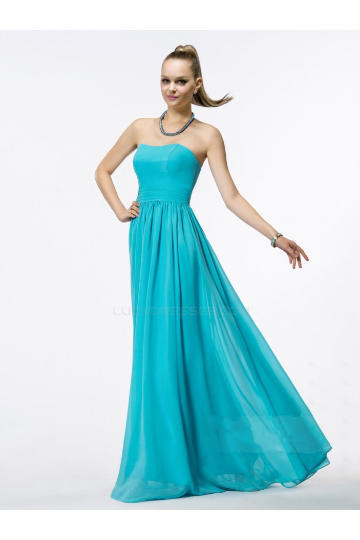 A-Line Strapless Long Blue Chiffon Bridesmaid Dresses/Wedding Party Dresses BD010318