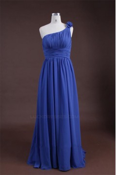 Sheath/Column One-Shoulder Long Blue Chiffon Bridesmaid Dresses/Wedding Party Dresses BD010321