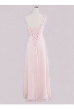 A-Line One-Shoulder Long Pink Chiffon Bridesmaid Dresses/Wedding Party Dresses BD010331