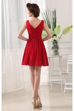 A-Line Short V-Neck Red Chiffon Bridesmaid Dresses/Wedding Party Dresses BD010368
