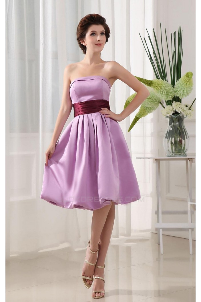 A-Line Strapless Short Purple Satin Bridesmaid Dresses/Wedding Party Dresses BD010369