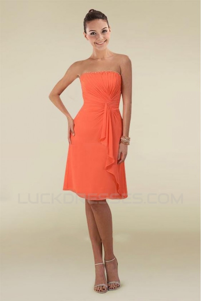 A-Line Strapless Knee-Length Chiffon Bridesmaid Dresses/Wedding Party Dresses BD010410