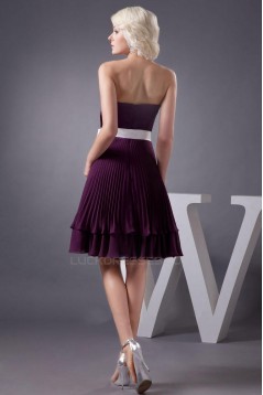 A-Line Strapless Pleated Purple Knee-Length Bridesmaid Dresses/Wedding Party Dresses BD010412