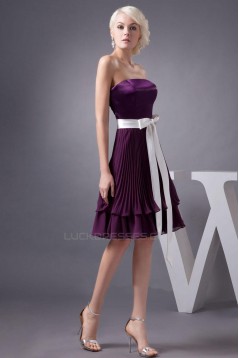 A-Line Strapless Pleated Purple Knee-Length Bridesmaid Dresses/Wedding Party Dresses BD010412