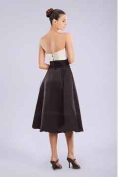 A-Line Strapless Black White Short Bridesmaid Dresses/Wedding Party Dresses BD010429