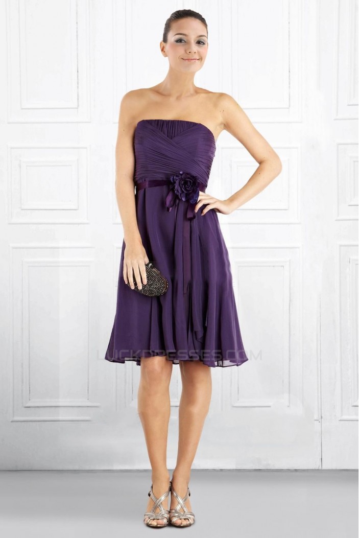 A-Line Strapless Short Purple Chiffon Bridesmaid Dresses/Wedding Party Dresses BD010439
