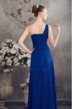 A-Line One-Shoulder Royal Blue Pleated Chiffon Floor-Length Bridesmaid Dresses/Wedding Party Dresses BD010440