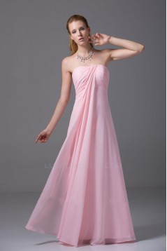 A-Line Strapless Pink Floor-Length Chiffon Bridesmaid Dresses/Wedding Party Dresses BD010443