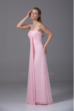 A-Line Strapless Pink Floor-Length Chiffon Bridesmaid Dresses/Wedding Party Dresses BD010443
