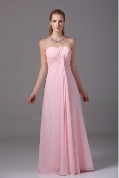A-Line Strapless Pink Floor-Length Chiffon Bridesmaid Dresses/Wedding Party Dresses BD010443
