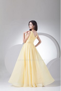 A-Line V-Neck Yellow Chiffon Floor-Length Bridesmaid Dresses/Wedding Party Dresses BD010444
