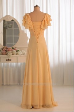 A-Line V-Neck Yellow Floor-Length Chiffon Bridesmaid Dresses/Wedding Party Dresses BD010497
