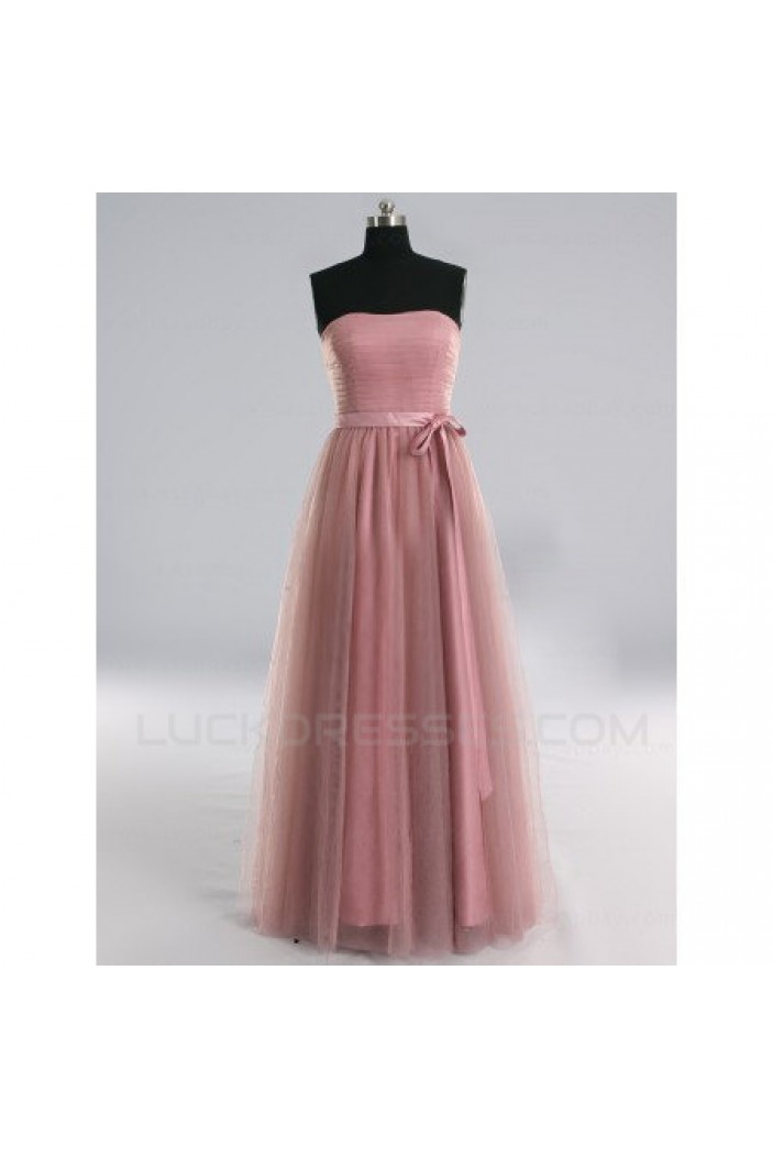 A-Line Strapless Long Tulle Bridesmaid Dresses/Evening Dresses BD010514