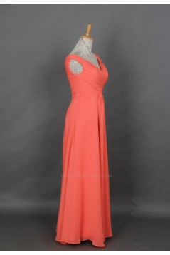 A-Line V-Neck Long Chiffon Bridesmaid Dresses/Evening Dresses BD010521
