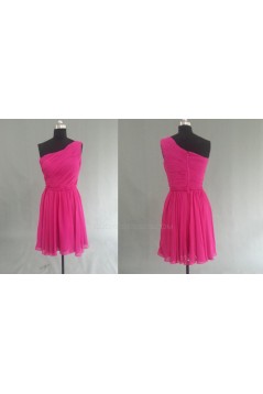 A-Line One-Shoulder Hot Pink Short Chiffon Bridesmaid Dresses/Evening Dresses BD010530