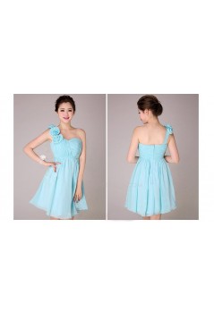 A-Line One-Shoulder Short Blue Chiffon Bridesmaid Dresses/Evening Dresses BD010565