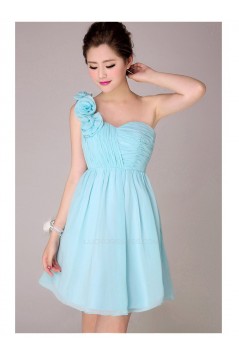 A-Line One-Shoulder Short Blue Chiffon Bridesmaid Dresses/Evening Dresses BD010565