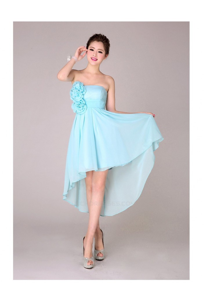 High Low Strapless Short Blue Chiffon Bridesmaid Dresses/Evening Dresses BD010566
