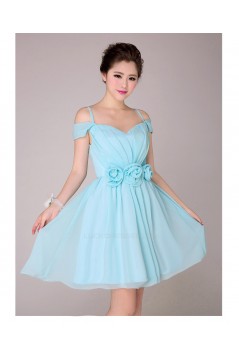 A-Line Off-The-Shoulder Short Blue Chiffon Bridesmaid Dresses/Evening Dresses BD010570