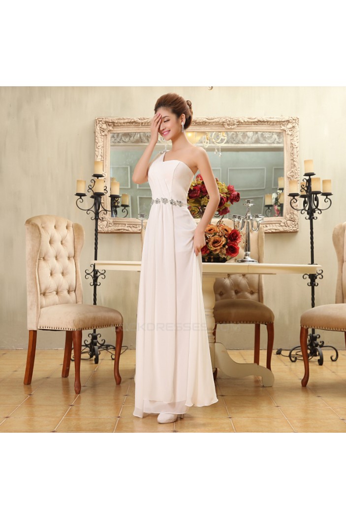 A-Line One-Shoulder Beaded Long Chiffon Bridesmaid Dresses/Evening Dresses BD010580