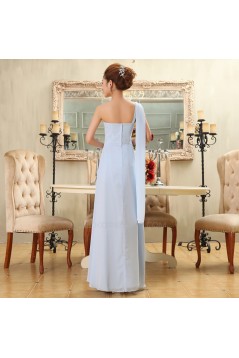 A-Line One-Shoulder Beaded Long Blue Chiffon Bridesmaid Dresses/Evening Dresses BD010581