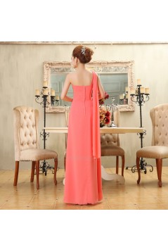 A-Line One-Shoulder Beaded Long Chiffon Bridesmaid Dresses/Evening Dresses BD010584
