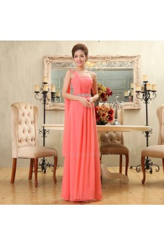 A-Line One-Shoulder Beaded Long Chiffon Bridesmaid Dresses/Evening Dresses BD010584