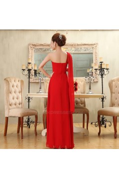A-Line One-Shoulder Beaded Long Red Chiffon Bridesmaid Dresses/Evening Dresses BD010586