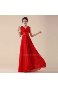 A-Line V-Neck Long Red Chiffon Bridesmaid Dresses/Evening Dresses BD010588