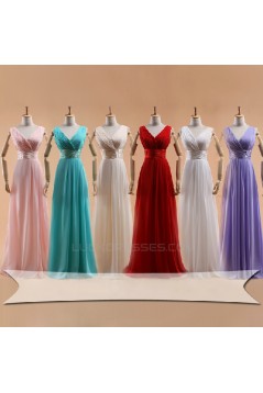 A-Line V-Neck Long Red Chiffon Bridesmaid Dresses/Evening Dresses BD010588