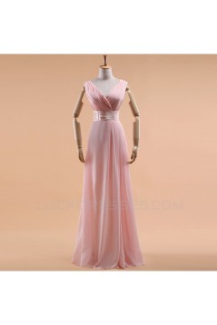 A-Line V-Neck Long Red Chiffon Bridesmaid Dresses/Evening Dresses BD010588