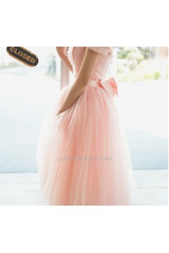 Short Cap-Sleeve Tulle Pink Bridesmaid Dresses/Evening Dresses BD010593