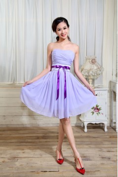 A-Line Strapless Short Chiffon Bridesmaid Dresses/Evening Dresses BD010594
