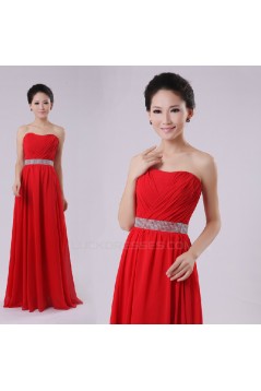 A-Line Strapless Long Red Chiffon Bridesmaid Dresses/Evening Dresses BD010601