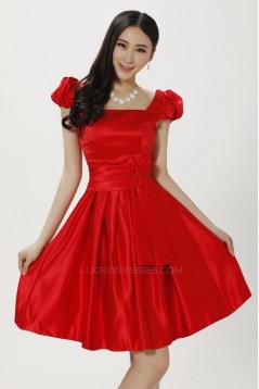 A-Line Short Red Satin Bridesmaid Dresses/Evening Dresses BD010611