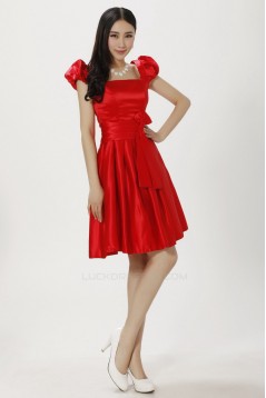 A-Line Short Red Satin Bridesmaid Dresses/Evening Dresses BD010611