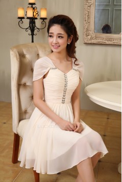 A-Line Off-The-Shoulder Short Beaded Chiffon Bridesmaid Dresses/Evening Dresses BD010614