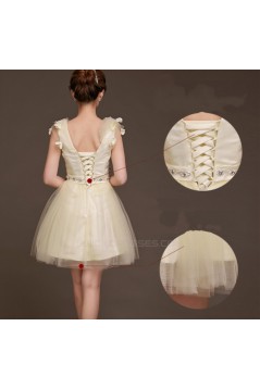 A-Line Beaded Tulle Short V-Neck Bridesmaid Dresses/Evening Dresses BD010619