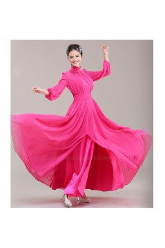 A-Line High Neck Long Sleeve Pink Chiffon Bridesmaid Dresses/Evening Dresses BD010622