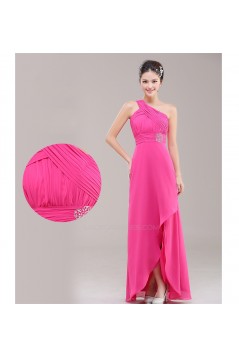 A-Line One-Shoulder Beaded Pink Chiffon Bridesmaid Dresses/Evening Dresses BD010623