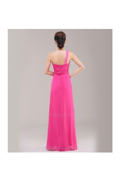 A-Line One-Shoulder Beaded Pink Chiffon Bridesmaid Dresses/Evening Dresses BD010623