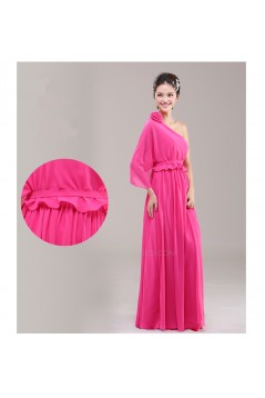 A-Line One-Shoulder Pink Chiffon Bridesmaid Dresses/Evening Dresses BD010624